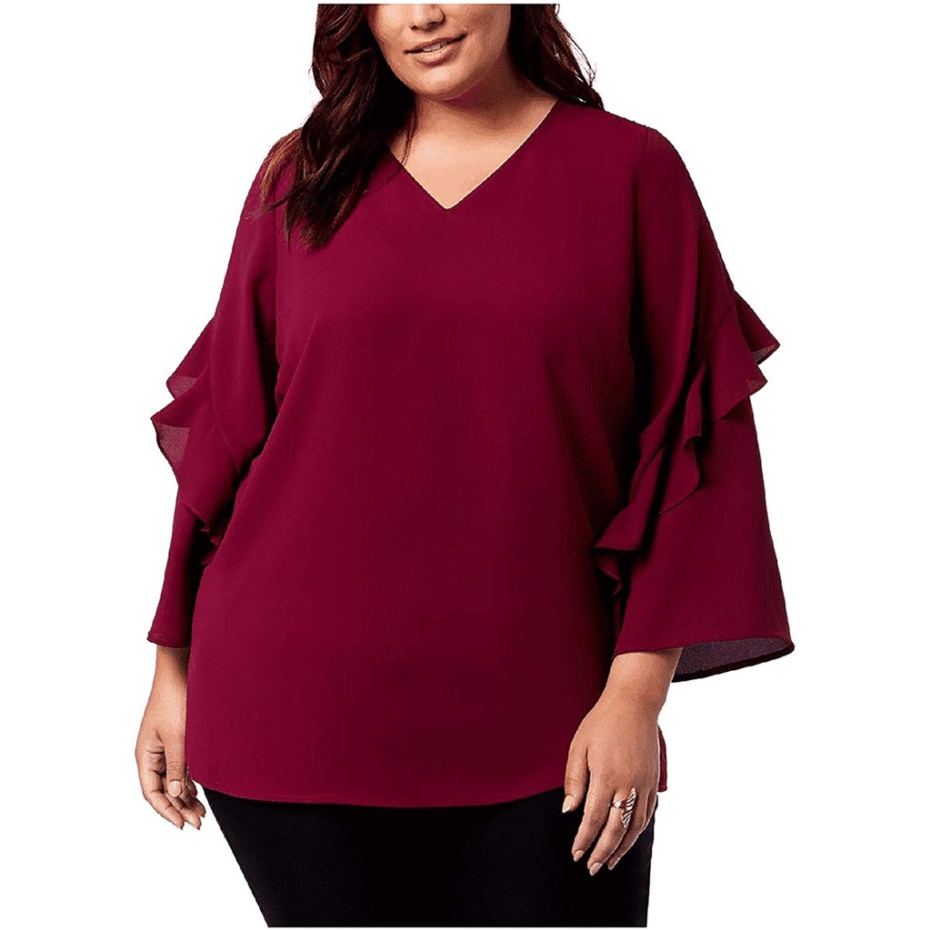 0x 1x 2x 3x Alfani Cranberry Ruffle Sleeve Top